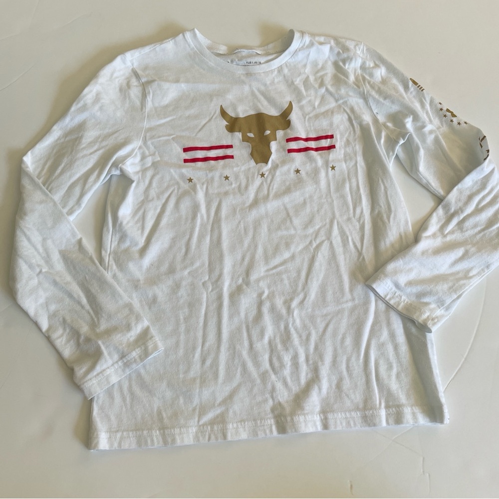 Under Armour The Rock White and Gold Long Sleeve Kids Tee